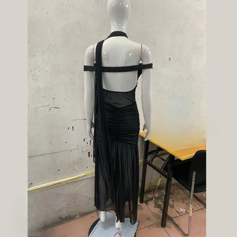European and American summer sexy V-neck see through backless temperament slit dress