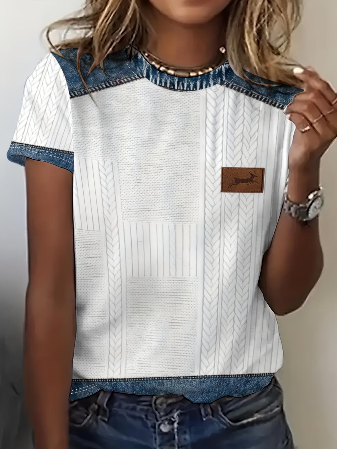 

[Printed Pants - Not Denim Fabric] [Printed Design-No Texture] Women s Short-Sleeve T-Shirt. Fashionable Printed Design. Casual Round-neck Summer Top. 2XL дубильна кора