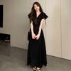 Hepburn-Style Black V-Neck Women's Summer 2026 High-End Long Dress