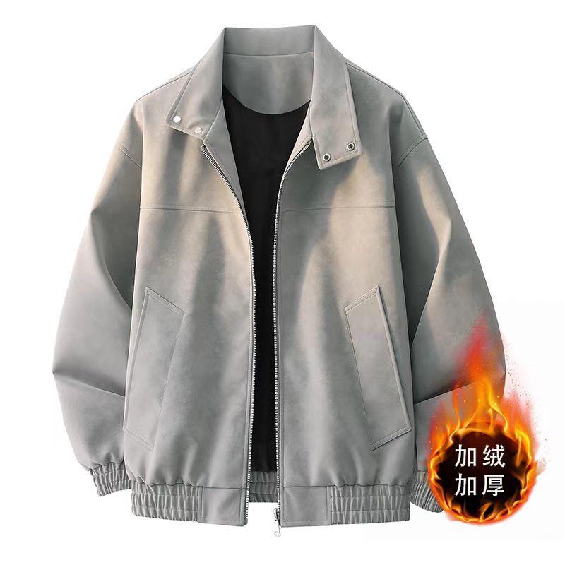 American retro tie-dye PU leather jacket men's autumn loose trendy brand ruffian handsome couple versatile stand-up collar flying jacket tide