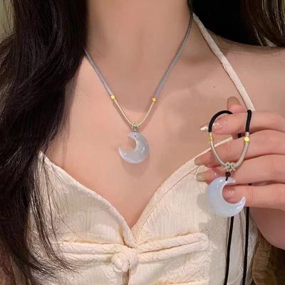 Versione Alta Nuova Collana Lunare in Opale Cinese Collana con Corda Intrecciata Biancastra da Fata Catena per Clavicola Gioielli in Stile Nazionale
