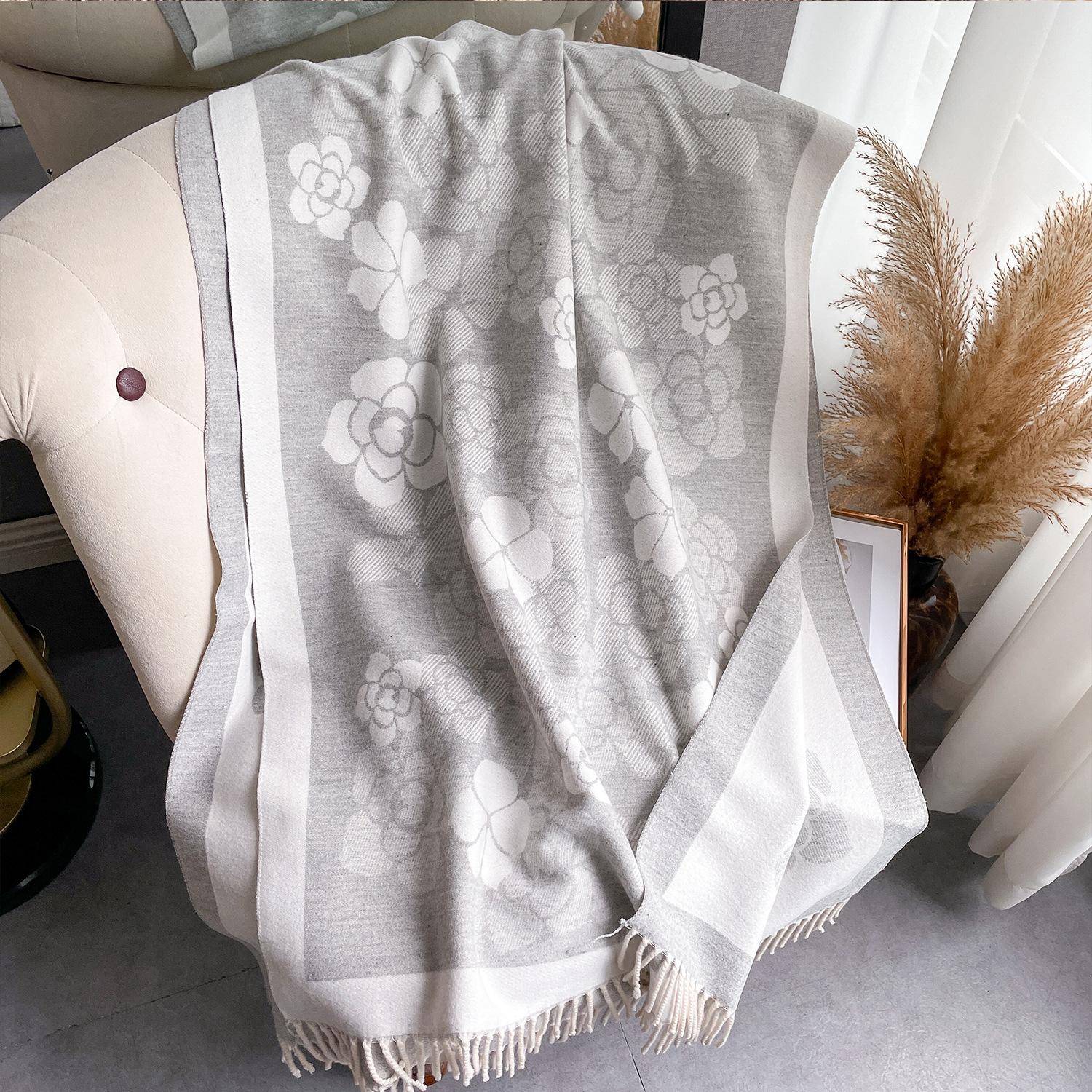 

Versatile Camellia Ladies Autumn And Winter Double-Sided Cashmere Scarf Winter Warm Shawl Poncho Wrap Scarves One Size