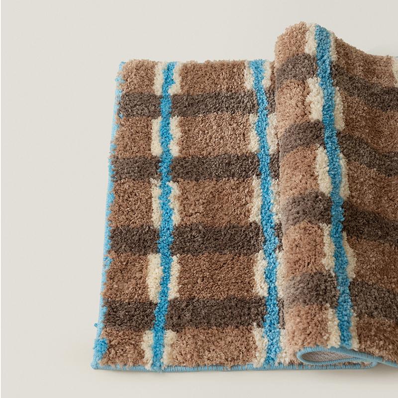 Fluffy Tufting Bathroom Mat Maillard Grids Bathmat Rug Carpet Entrance Doormat Floor Anti Slip Pad Aesthetic Home Decor 45x75cm