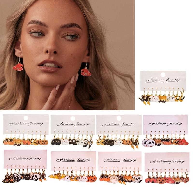 Fashionable Halloween Pumpkin Black Cats Dangle Earrings Festival Charm Syurdy Alloy Jewelry Accessory for Parties