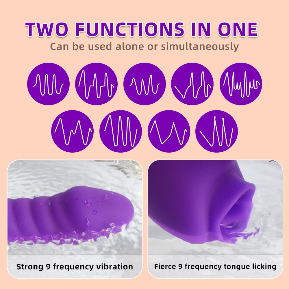 2-i-1 Kvinner App Tunge slikker Vibrator Klitoralmassasje G-Punkt Orgasme Kraftig vibrerende Dildo Stimulator Kvinnelige Voksen Sexleketøy