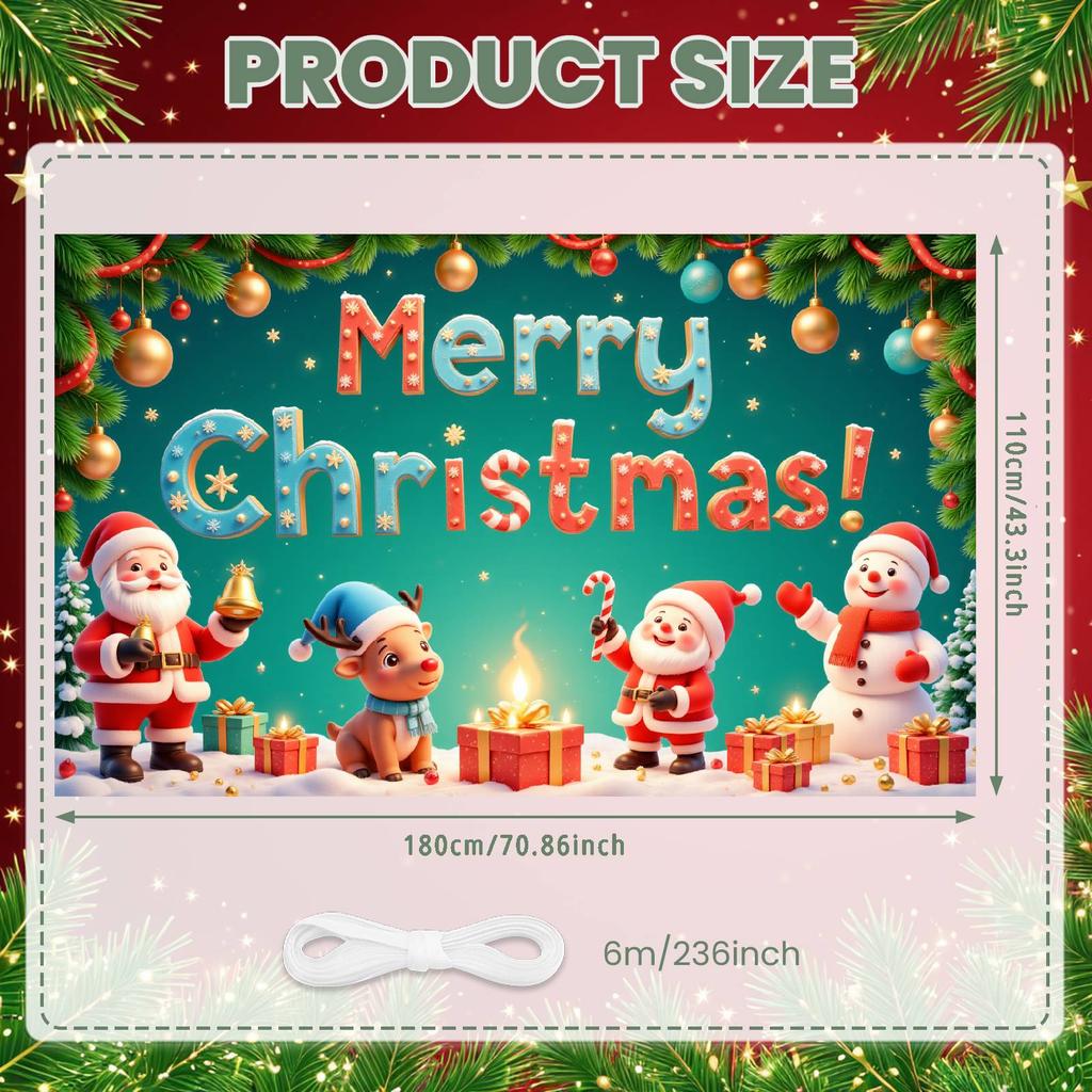 Merry Christmas Banner Colorful Santa Claus Reindeer Christmas Theme Party Decor Backdrop Xmas New Year Photography Background