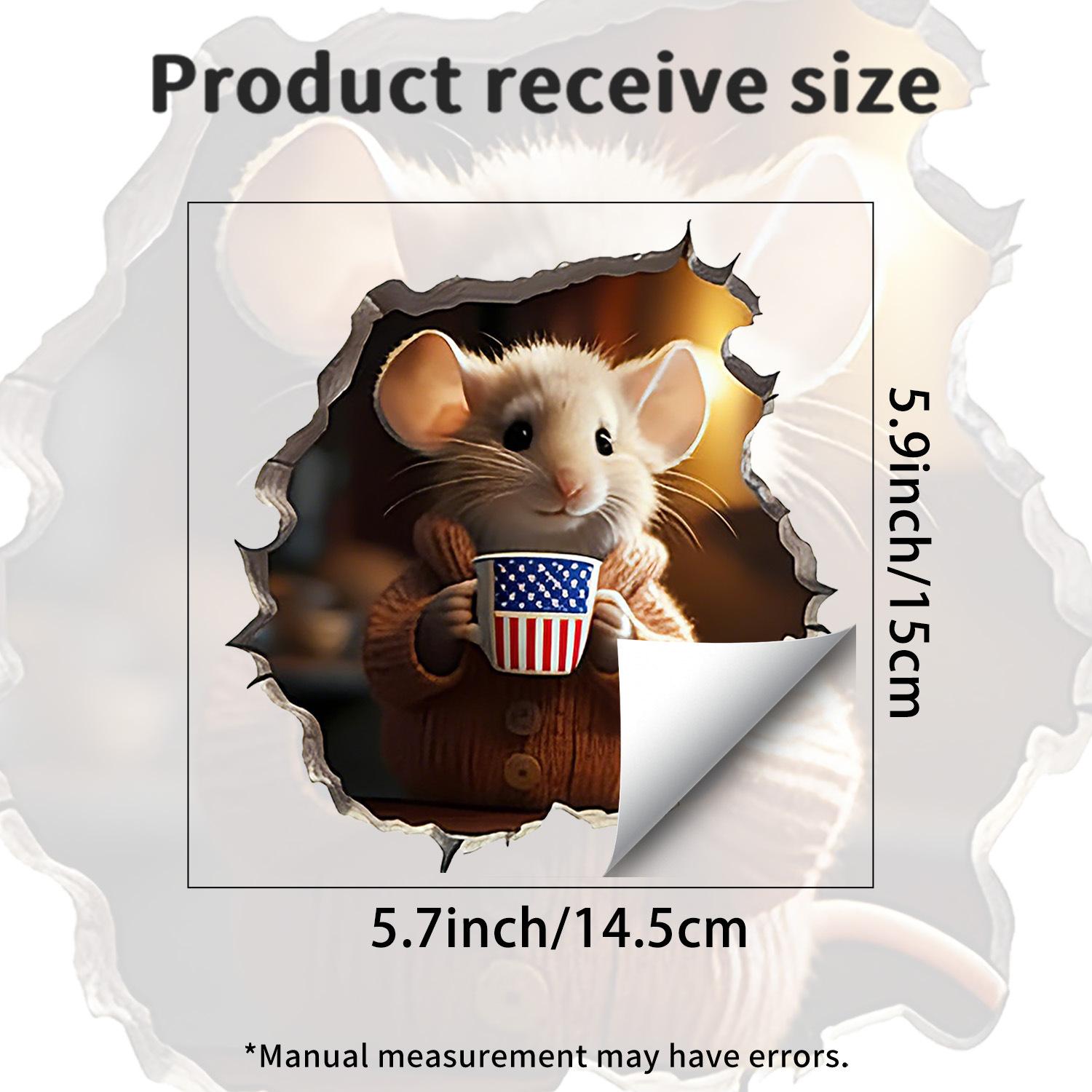 

3D Mouse Breaking Through Wall Self Adhesive Wall Sticker for Kids Room Bedroom Living Room Home Decor as pic
