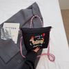 Embroidered dog handbag made of nylon for women; Japanese-style casual bag for commuting and going out; versatile single shoulde