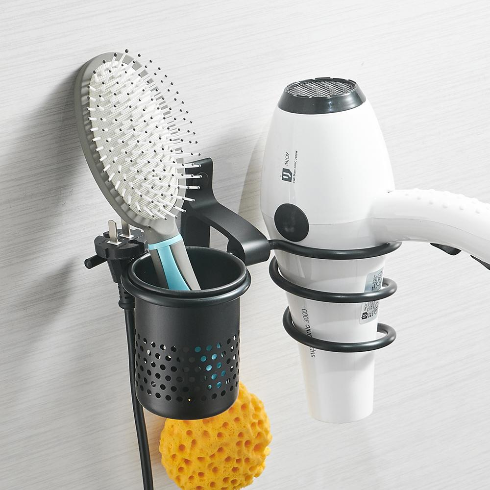 Hair Dryer Holder With Cup Households Rack Hair Blow Dryer Shelf Metal Wall Mount Bathroom Accessories Gold Hair Dryer Rack 9248
