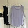 Women Vest Solid Color Loose Fit Sleeveless Tops Round Neck Mesh Yarn Splicing Thin Yoga Sport Tops Daily Wear