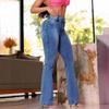 Spring Women's High-Waist Slim Flared Washed Jeans