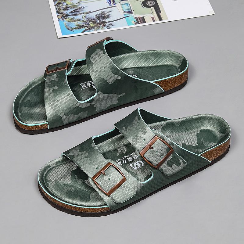Fashion Slippers New Men Clogs Suede Sandals Nubuck Casual Slide Shoes Cork Slippers Two Buckle Flat Bottom Summer Shoes Brand