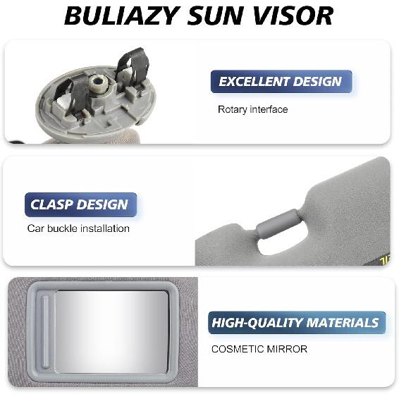 Gray Left Driver Side Sun Visor Fit For Toyota Camry 2007 2008 2009 2010 2011 Without Sunroof And Left & Right Driver Passenger Side 74320-06780-B0