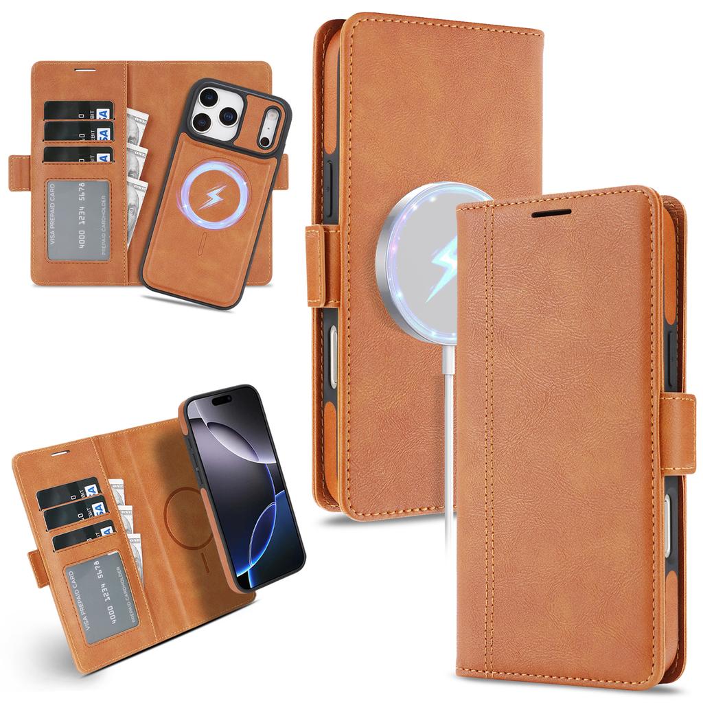 2v1 Odnímatelné kožené pouzdro-peněženka pro iPhone 17 16 15 14 13 12 Pro Max 17 Air 16e Magnetický Luxusní Business Ochranný Kryt