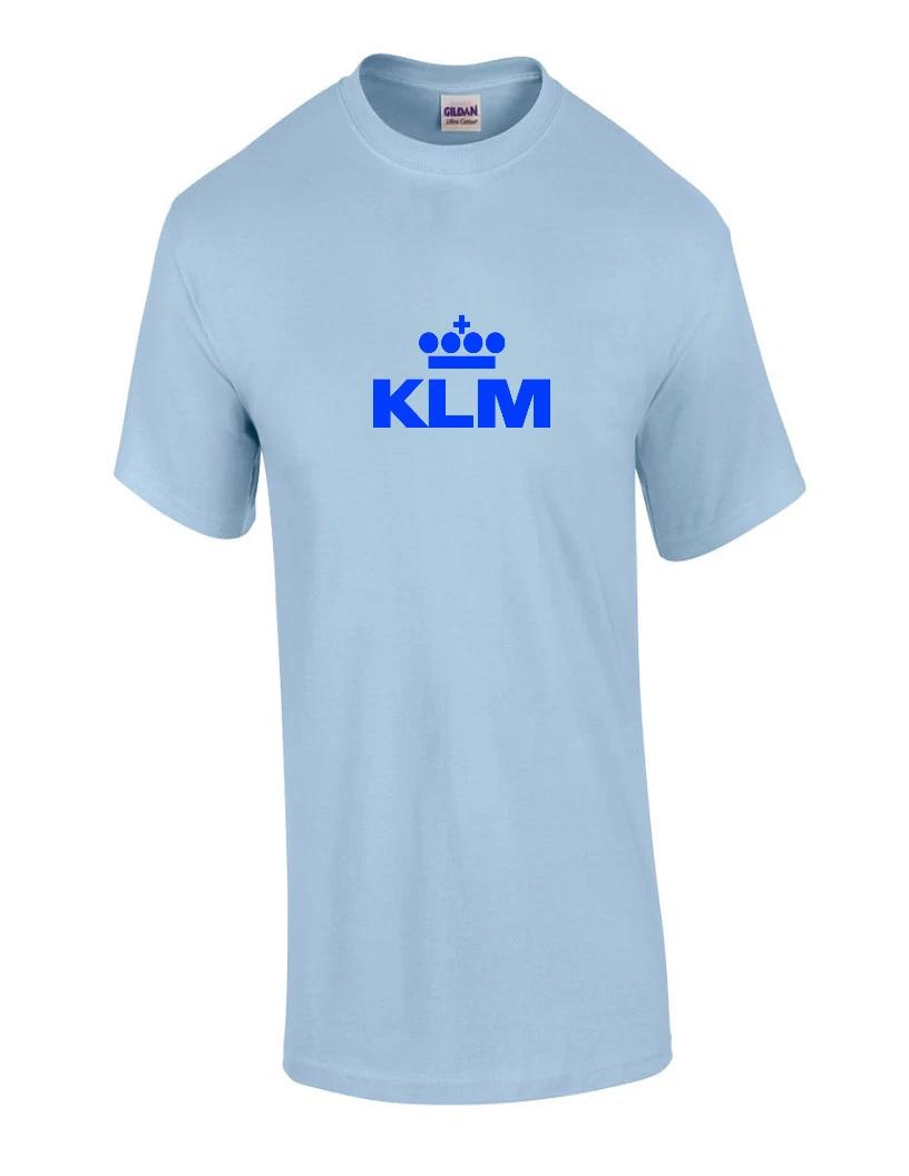 KLM Blue Retro Logo Shirt Dutch Airline Aviation Geek Sky Blue Cotton T-Shirt 4XL