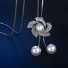 Elegant Look Simulated Pearl Long Necklaces Women Bijoux Stylish Crystalline Flower Stylish Jewelry Sweater Necklaces PendantsElegant Pendant Necklace