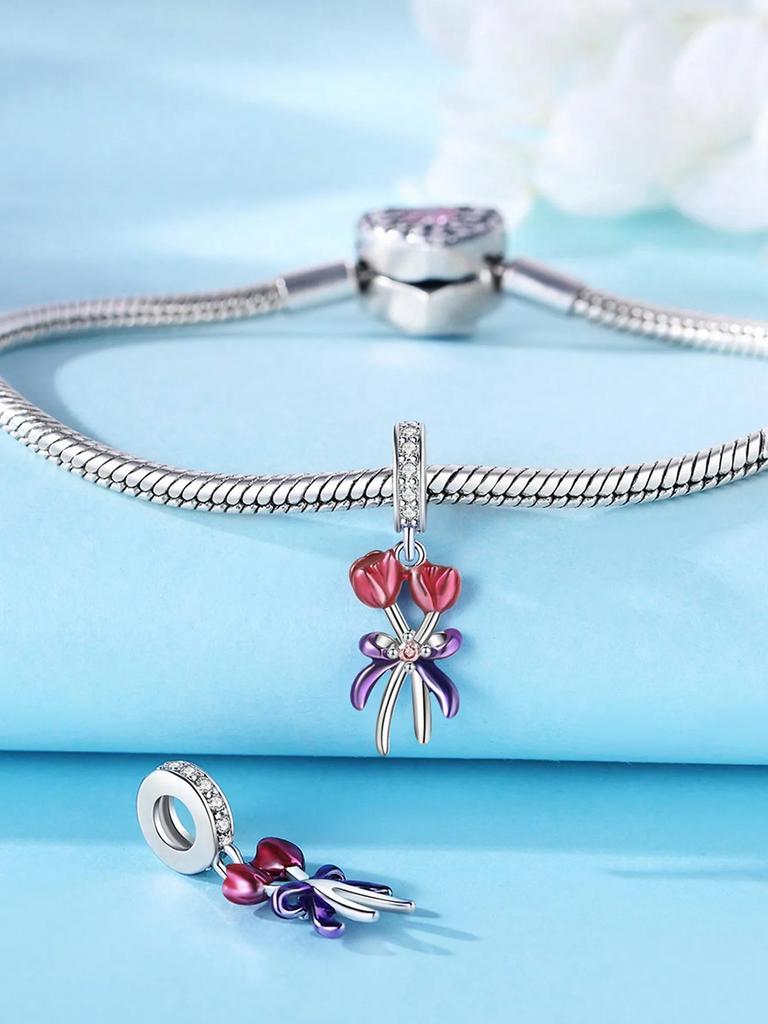Charms Plata Copper Colors Rose Fresh Flowers Cactus Beads Charm Pendant For Original Bracelet For Women Diy Jewelry Love Gift