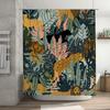 Wildlife-Inspired Shower Curtain Black Leopard Tiger Print Greenery Background Waterproof Fabric for Bathroom Decoration