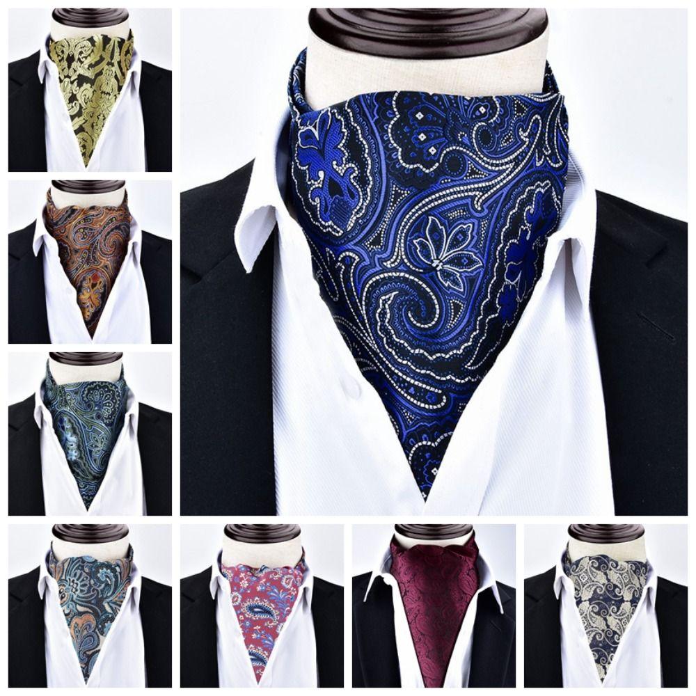 Floral Pattern Ascot Tie Paisley Polka Dot Self Tie Vintage Cravat Tie  Wedding Party