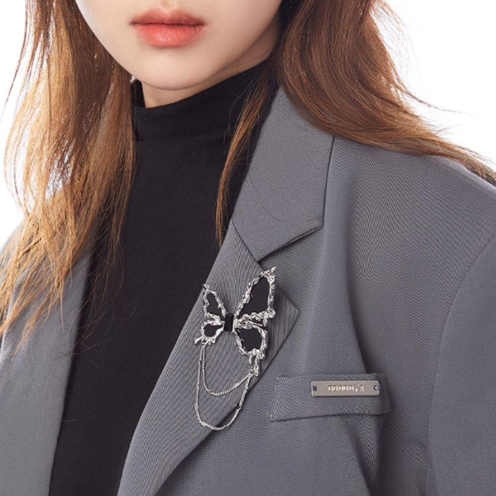 Tassel Pendant Butterfly Chain Brooch Pin Black Suit Badge Lapel Pins Clothing Accessories Jewelry