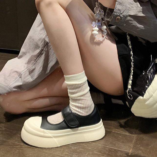 Rindslederversion~ Klettleder Ein-Pedal Dicksohlige Erhöhungsschuhe Silberne Mary Jane Einzelschuhe Muffin Weiße Schuhe