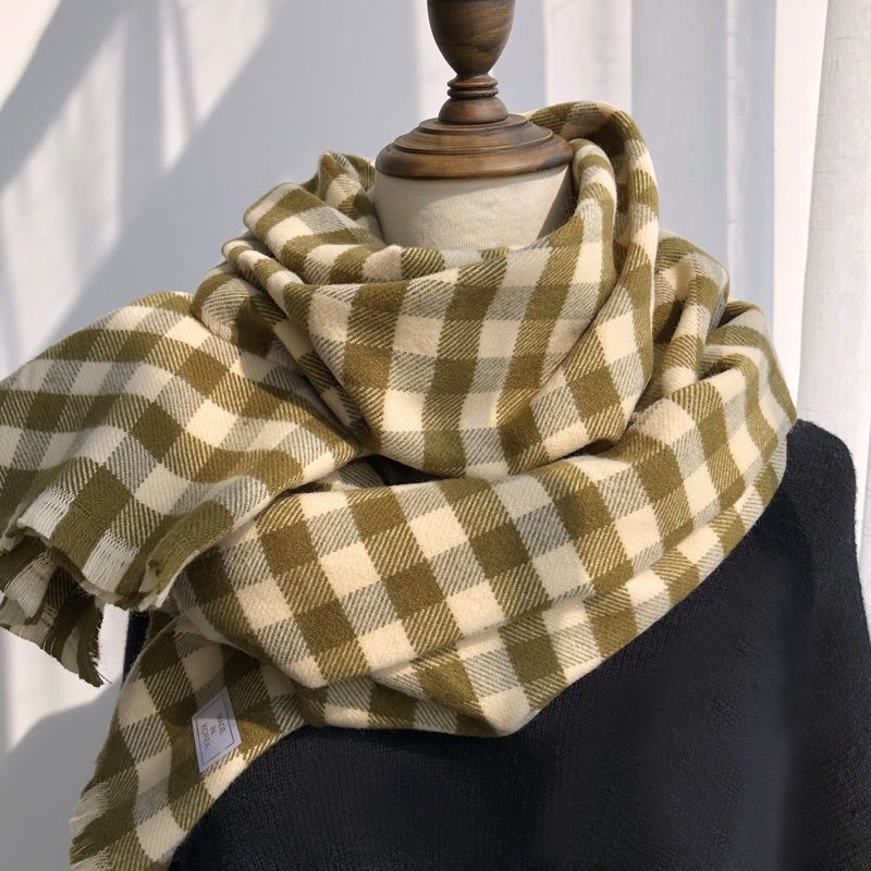 Plaid Literary Style Long Scarf Versatile Thickened Student Neck Warmer Shawl Warm Fashion Scarf