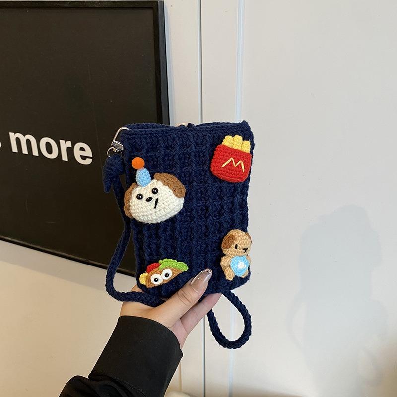Delicate cartoon hand-woven contrasting color children's parent-child mobile phone bag new mini foreign style women's shoulder messenger bag