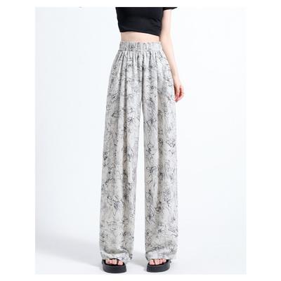 Ink Painting Chiffon Wide-leg Pants for Women In Summer Thin High Waist Droop Printing Loose Casual Slim Retro Trousers