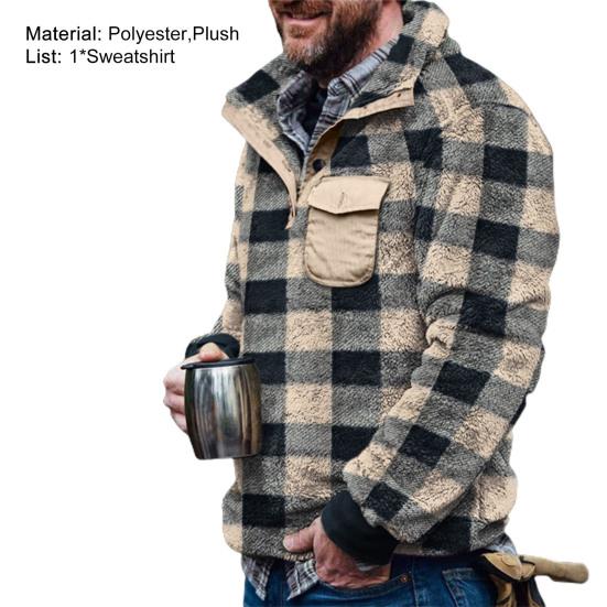 Men Sweatshirt Plaid Thicken Pullover Loose Winter Sweatshirt for Daily Wear