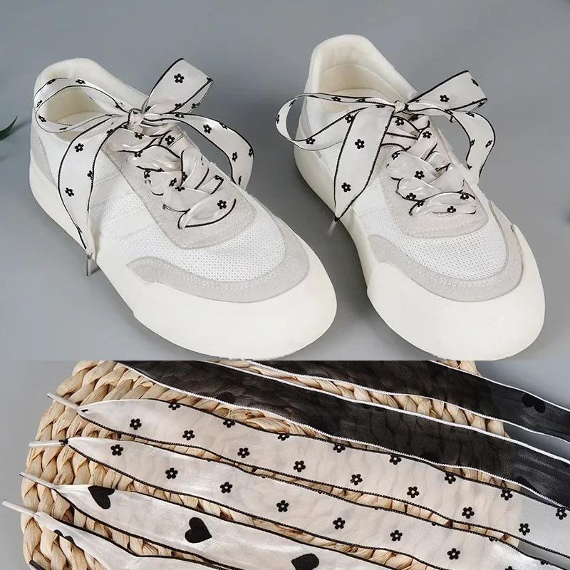 Love Flower Shoe Laces Polka Dot Ribbon Women Shoelaces for Sneakers Flat Sike Long Laces 80/100/120/140CM Shoe Accessories