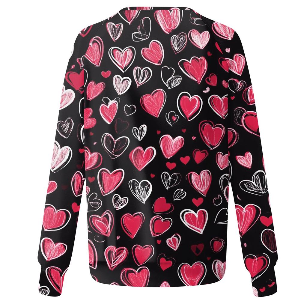 Damen Modisches Rundhals Schulter Langarm Valentinstag Bedrucktes Lässiges Pullover-Oberteil