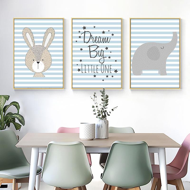 Ins Fresh Style Modern Cartoon Elephant Rabbit Sheep Room Decorative HD Hanging Painting Cuadros Decoracion Salon Canvas Art
