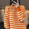 Korean Style Women's Striped Color-Block High Neck Knit Pullover Sweater