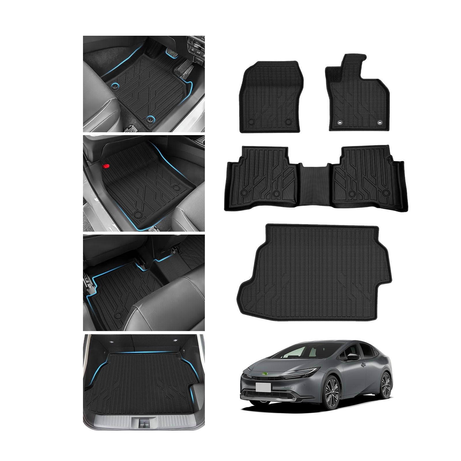 

Toyota New Prius 60 Series Коврики для пола Второй коврик Багажник 3D Коврики для пола для и MXWH65 2023 3D Поддон для багажника с высоким бортом Автомобильный салон на заказ TPE чёрный