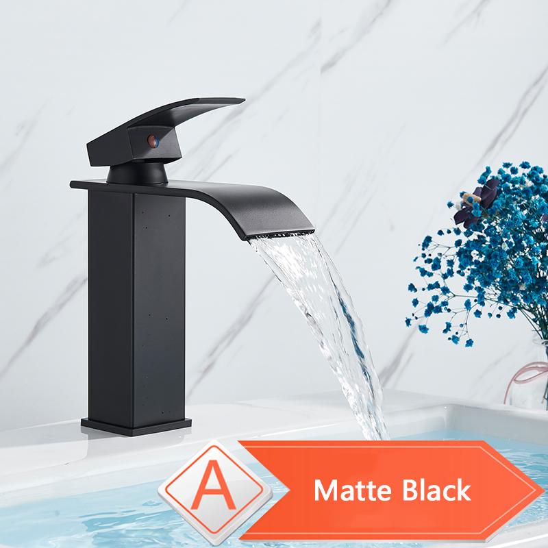 

Rozin Deck Mounted Bathroom Basin Faucet Waterfall Vanity Sink Hot and Cold Water Mixer Tap,Chrome,Black,Gold Color Matte Black MMW