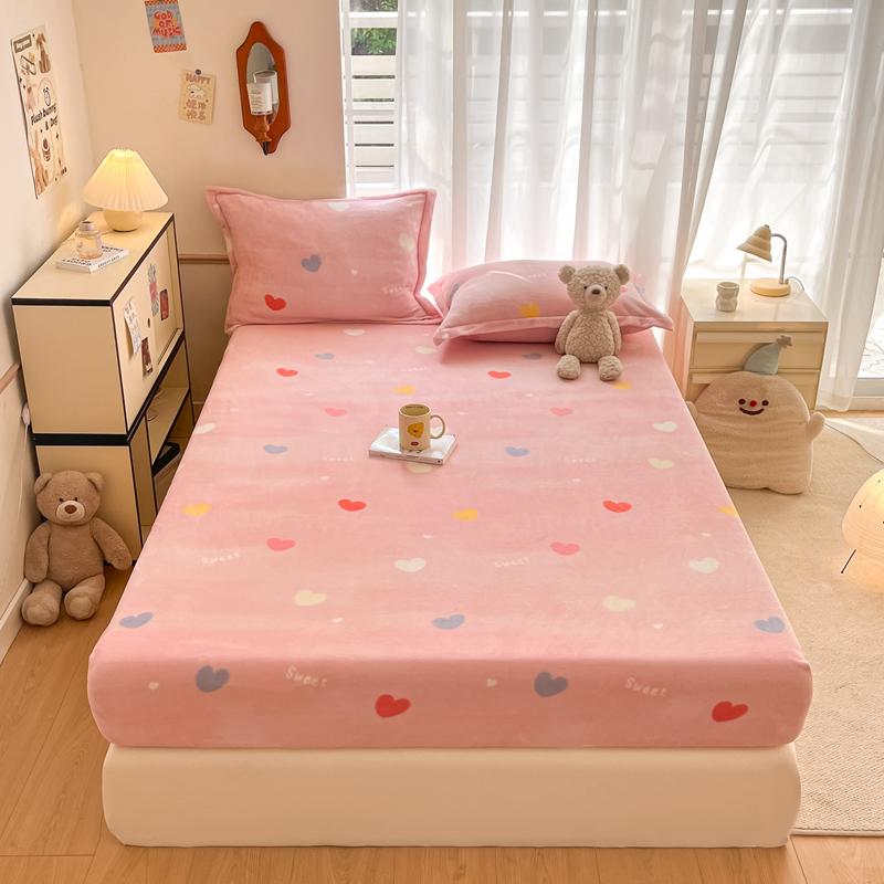 Flannel Bed Sheet Winter Warm Plush Fitted Sheet Soft Mink Cashmere Bed Linen Mattress Cover Elastic Bedspread