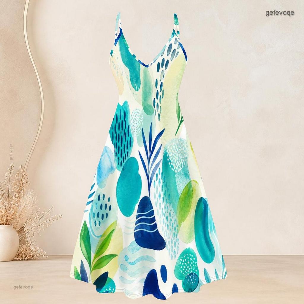 Women Plus Size Printed Two Piece Set Short Sleeve Cardigan Strappy V Neck Flared Dress