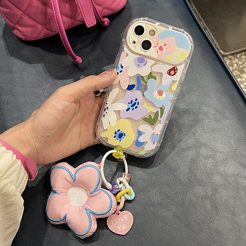 Ins Korean Cute Plating Flower 3d Puff Floral Pendant Phone Case For Iphone 14 13 12 11 Pro Max Xr Shockproof Soft Cover Funda
