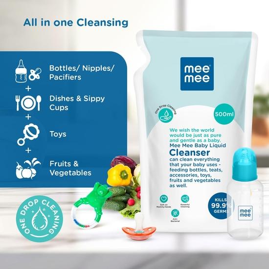 Mee Mee Baby Liquid Cleanser 500ml, Anti-Bacterial Kills 99.9% Germs | For Baby Bottles, Nipples, Accessories, Toys, Fruits & Vegetables