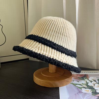 Tempérament femmes Chapeau Bob Tricoté Respirant Chapeau Bassin Couleur Unie Tissé Ajouré Chapeau de Pêcheur Vacances Chapeau en Tissu Doux, Accessoire de Coiffure
