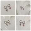 Sweet Pink Zircon Heart-Shaped Pendant Earrings For Women Simple Geometric Circular Ear Buckle Fashion Jewelry Accessories Gift