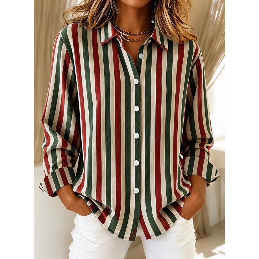 Blusa de Mujer con Estampado Geométrico Primavera Otoño Femme Dama de Oficina Camisas con Botones Cuello Cutaway
