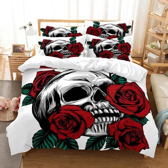 2/3 Pcs Twin Size Bedding 3D Print Cute Light Bulb Rose Flower Skull For Bed Duvets Cover +pillowcases Bedclothes Double Single