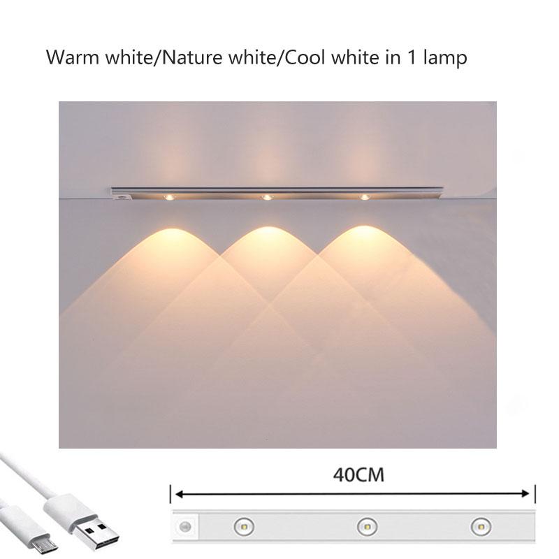 LED Ultra Thin Night Light Motion Sensor Wireless USB Under Cabinet Light For Kitchen Bedroom Wardrobe Staircase Indoor Lighting