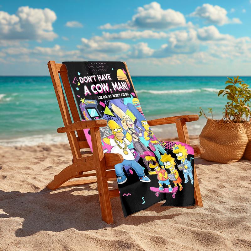 1Pc Simpsons 80S Retro Vibes Beach Towel, Quick Dry, Multi-Use for Beach Pool Gym Yoga Home Travel, Christmas, Halloween, Xmas Gift S731