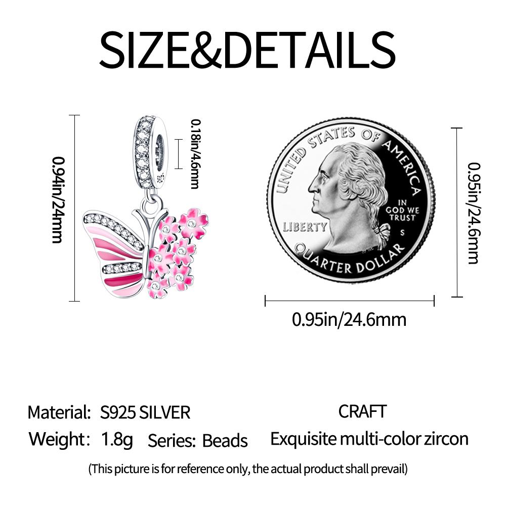 Charm Bead Charms Authentic Copper Plated Cherry Blossom Collection Pink Butterfly Pendant Bead Charms Compatible With Bracelets Diy Fine Gift Women