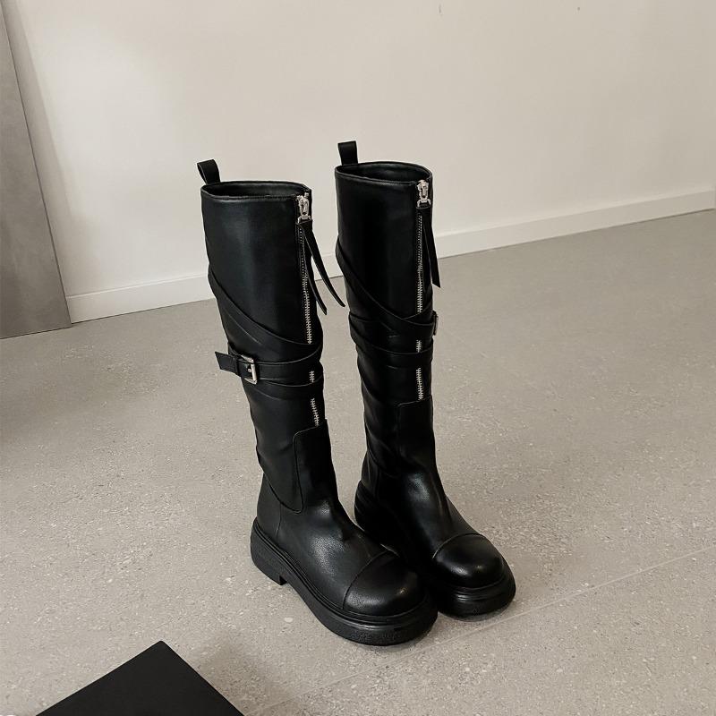 Cowhide version~ platform boots women's knight boots retro fold autumn and winter Maillard locomotive boots