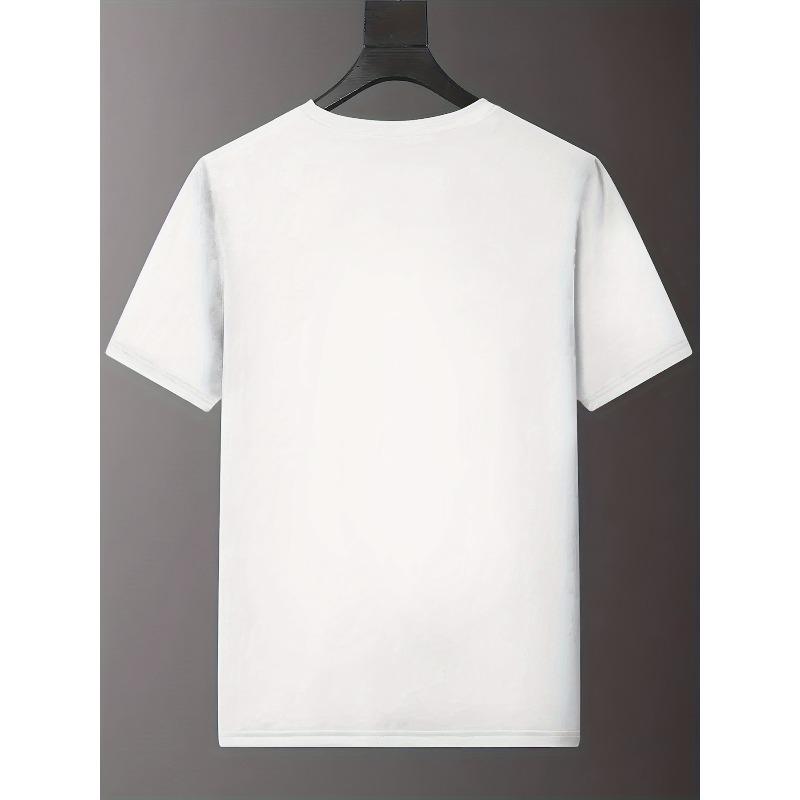 European Size Print Men'S Summer Casual T-Shirt Featuring a Letter Design, Round Neck, Short Sleeves, Regular Fit, Casual for Everyday Wear
