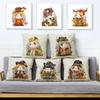 Adorable Cat Character Cushion Xcm Original Fantasy Theme Illustration High Resolution Print Woven Fabric Cover