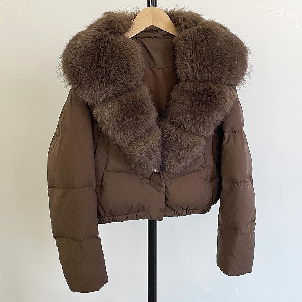 Women's Short Winter Faux Fur Collar Duck Down Jacket